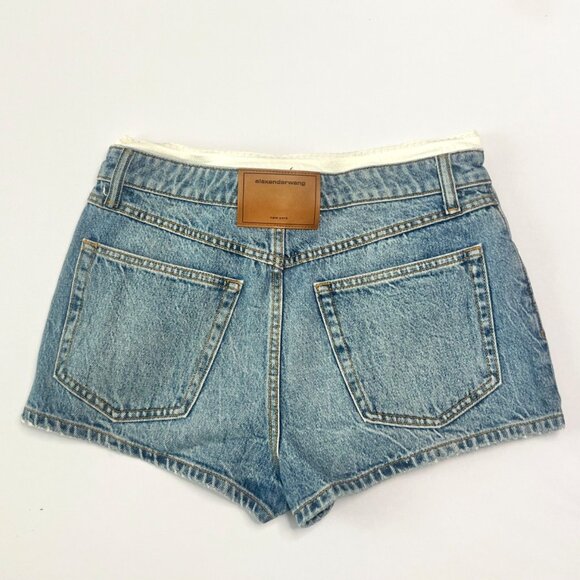 Alexander Wang Pointelle Waistband High Waist Denim Mini Shorts Size 28 - Picture 3 of 10